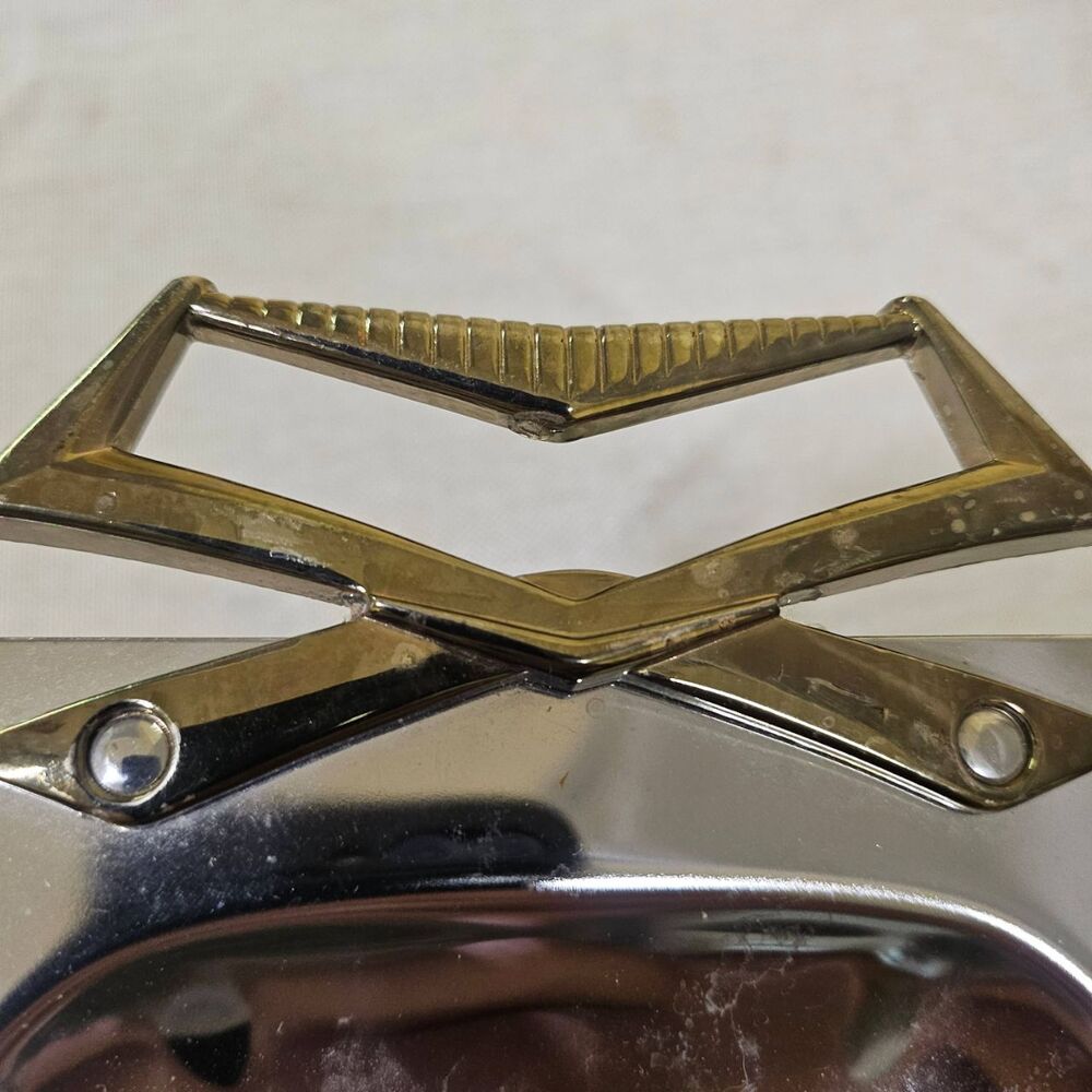 Vtg KROMEX Oblong Art‎ Deco Serving Tray Silver Gold Geometric Handles 1950s - Picture 9 of 10